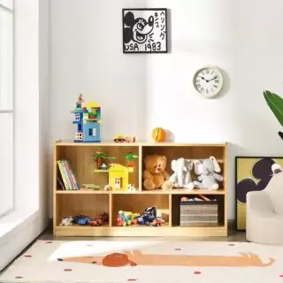 Costzon Wooden Classroom Bookcase for Kids with 2-Shelf and 5-Section Design, Ideal Toy Organizer and Storage Solution for Child-Friendly Spaces.