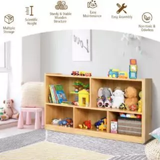 Costzon Wooden Toy Organizer features a 2-shelf kids bookcase integrated with a 5-section storage design, perfect for classroom organization.