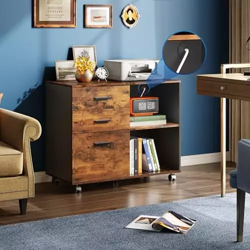 Mobile File Cabinet: Devaise 3 Drawer Unit with Printer Stand, Open Storage, Ideal for Teachers and Educators, Optimize Classroom Organization