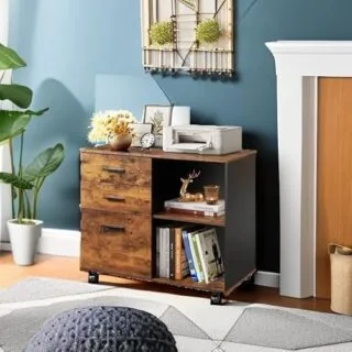 DevAISE 3 Drawer Mobile File Cabinet doubles as a printer stand, ideal for educators seeking organized office solutions.