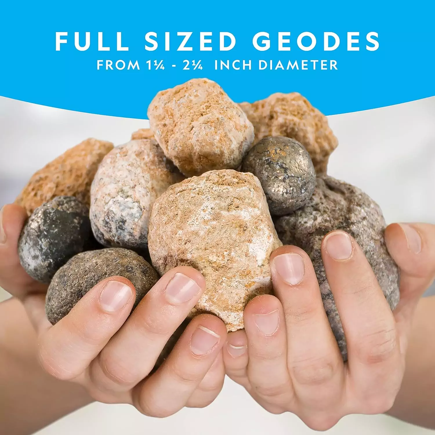 Explore geology with this premium Geodes STEM Kit, complete with protective goggles and display stands, ideal for educational discovery and hands-on learning.