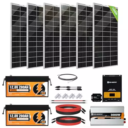 Eco-Worthy 1200W Off-Grid Solar Kit: Includes 6 Bifacial Panels and a 5.52kWh Lithium Battery for Efficient, Sustainable Energy Solutions