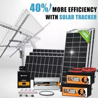 Eco-friendly solar power kit featuring bifacial 195W panels and a lithium battery, offering a sustainable off-grid renewable energy solution.
