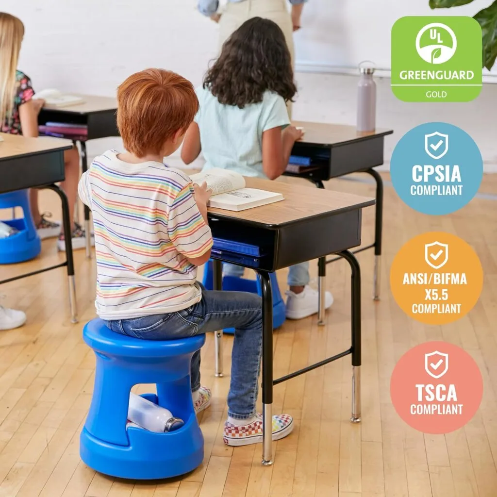 Adjustable oak finish desk with open front and metal storage, ideal for versatile classroom settings, enhancing both organization and accessibility.