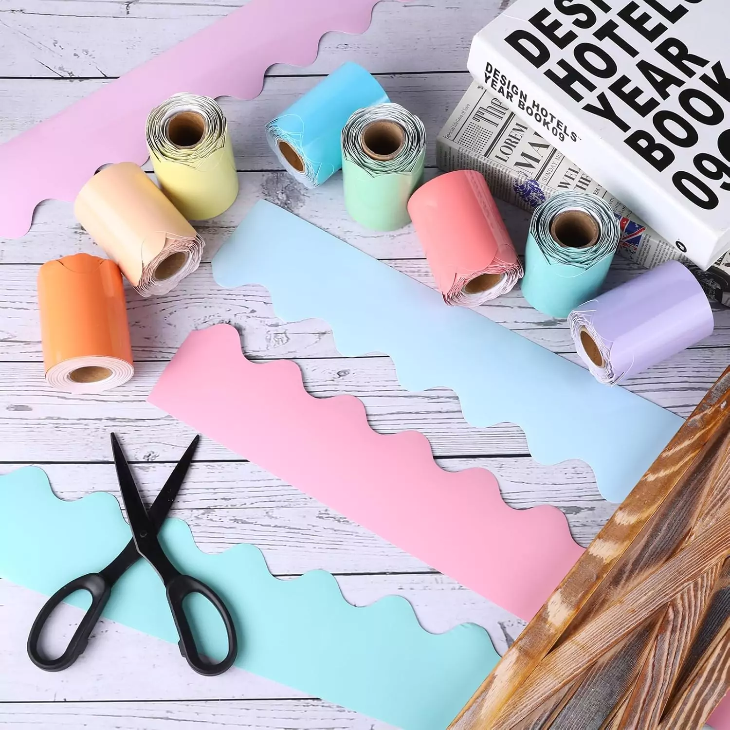 Colorful Macaron Scalloped Bulletin Board Borders - 12 Rolls for Classroom Decor. Enhance learning spaces with vibrant, eye-catching design.