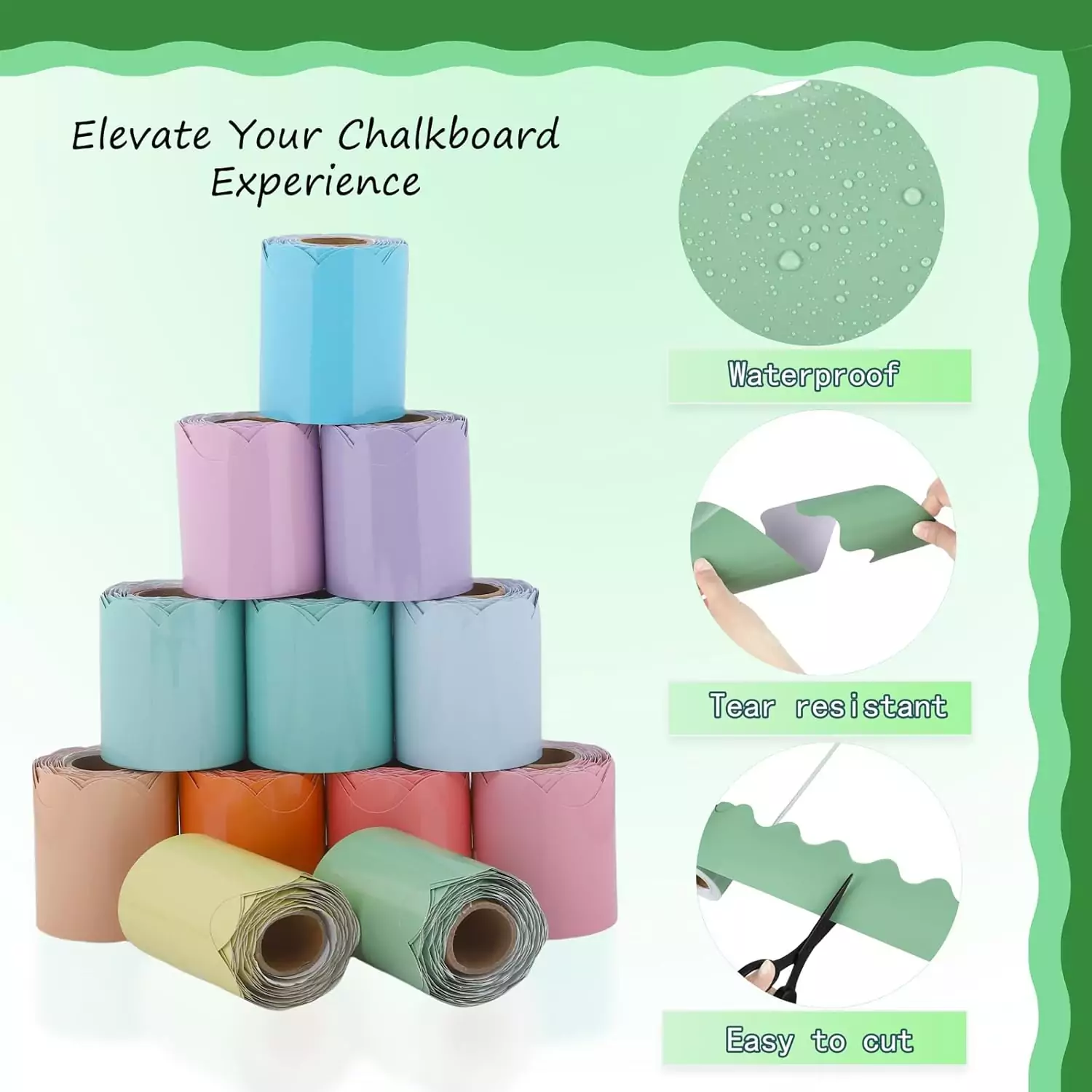 Brighten your classroom with colorful macaron-themed scalloped bulletin board borders; 12 rolls perfect for creative and vibrant displays.