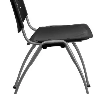 Modern education furniture with ergonomic classroom chairs featuring contoured seats and perforated backs for enhanced comfort and style.