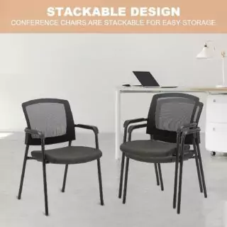 Ergonomic classroom guest chair with breathable mesh back and stackable design offers lumbar support, ideal for educators seeking comfort and space efficiency.