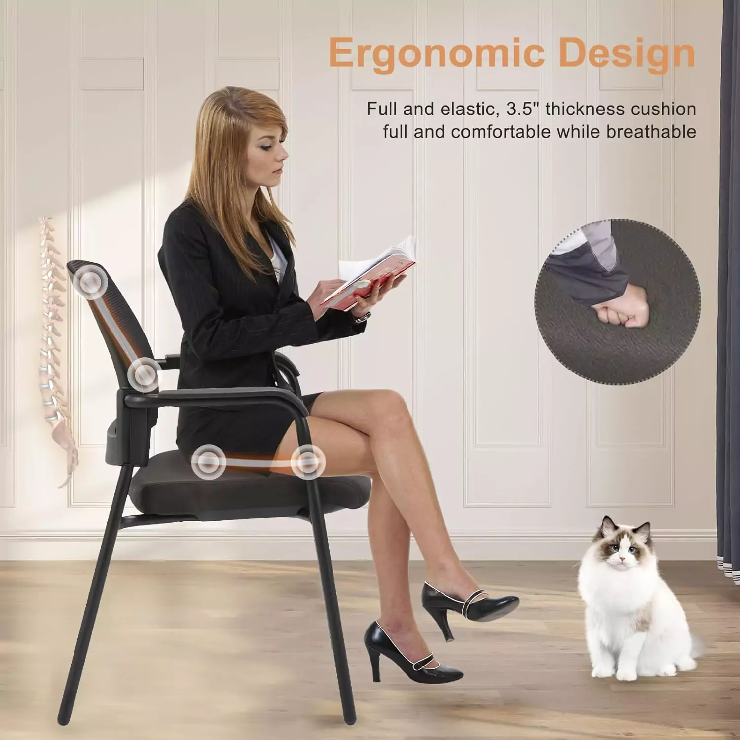 Ergonomic mesh back guest chair for classrooms, featuring a stackable modern design and lumbar support, ideal for educators seeking comfort.