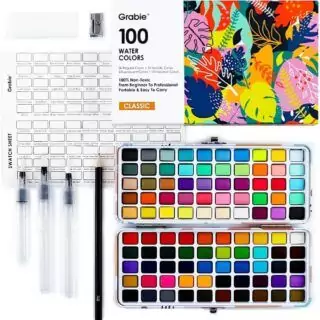 Discover the Grabie 100 Color Watercolor Set for Educators, featuring a diverse range of classic, metallic, macaron, and fluorescent paints. Perfect for creative projects!