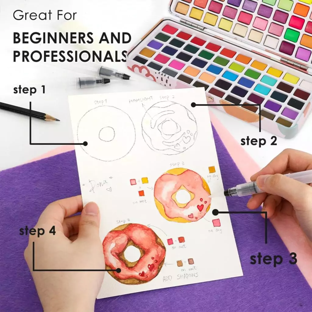 Explore the Grabie Watercolor Set with 100 vibrant colors, including classic, metallic, macaron, and fluorescent options, perfect for educators.