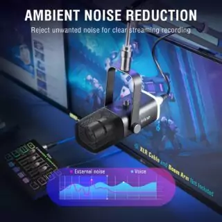 Fifine Dynamic USB XLR Microphone ideal for podcasts, gaming, and educators, featuring RGB lights for a visually engaging streaming experience.