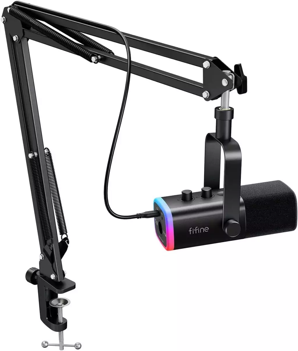 Fifine Dynamic XLR USB Microphone Kit: Ideal for Educators, Featuring RGB Lighting for Enhanced Streaming and Podcasting Experience