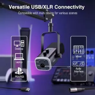 FIFINE Dynamic XLR USB Microphone Set - Ideal for Educators, RGB Gaming, Streaming, and Podcasting. Perfect for Clear Audio and Easy Setup.