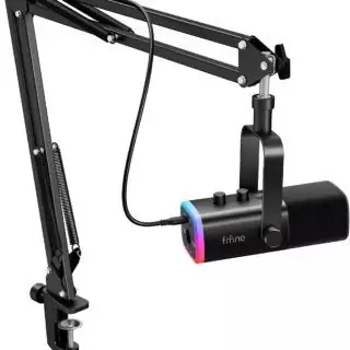 Fifine Dynamic XLR USB Microphone Kit: Ideal for Educators, Featuring RGB Lighting for Enhanced Streaming and Podcasting Experience