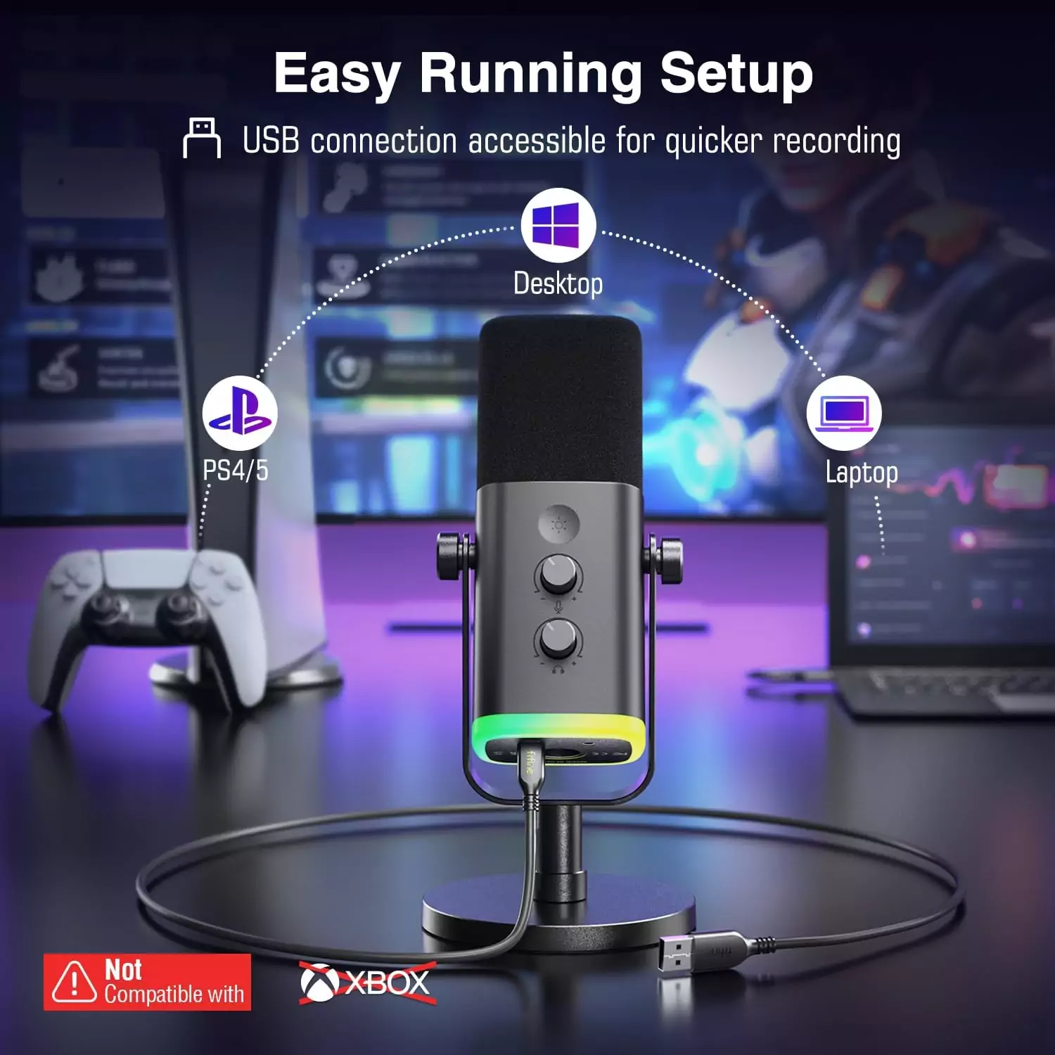 Fifine USB XLR Dynamic Microphone for Podcasts and Streaming with Customizable RGB Lighting – Perfect for High-Quality Audio and Vibrant Visuals