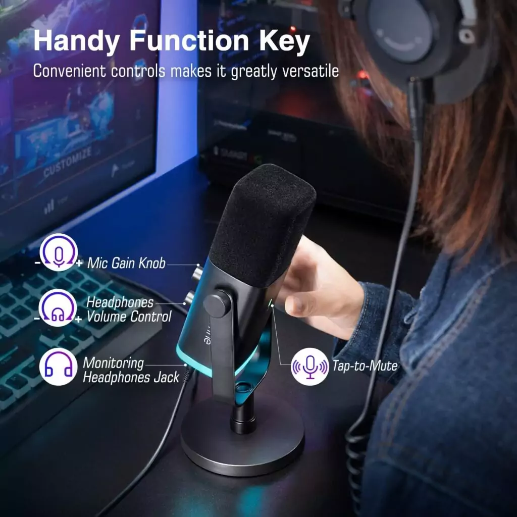 FIFINE USB XLR Dynamic Microphone for Podcasting, Gaming, and Educator Streaming with RGB Lights, Enhancing a Vibrant Microphone Setup