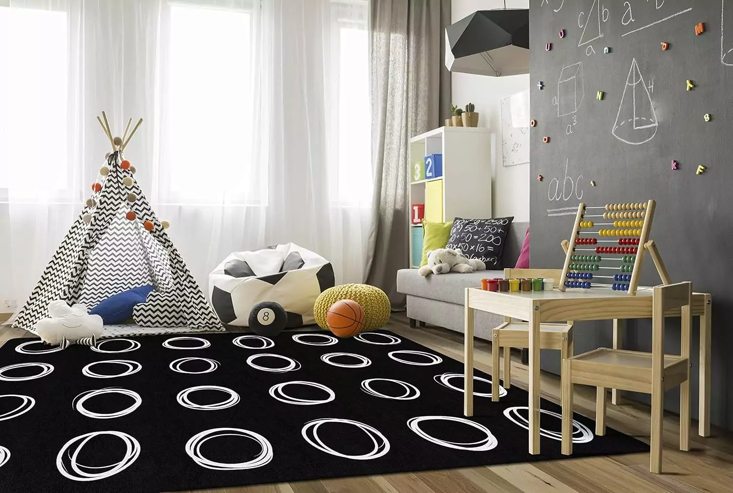 Vibrant educational circle rug designed for kids