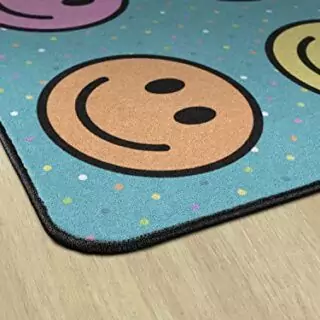 Colorful Classroom Rug: Inviting Smiley Design Provides a Fun and Comfortable Seating Arrangement for Kids' Educational Activities