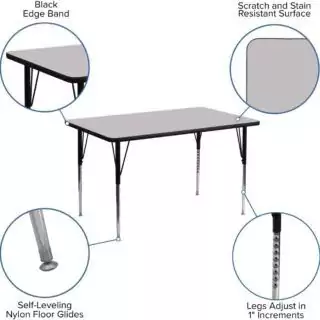 Rectangular grey activity table measuring 24x48 inches, ideal for classroom learning center setup, offering a versatile and durable workspace solution.