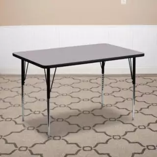 Rectangular grey activity table, 24x48, designed for classroom learning centers, enhances educational setups with ample workspace and functionality.