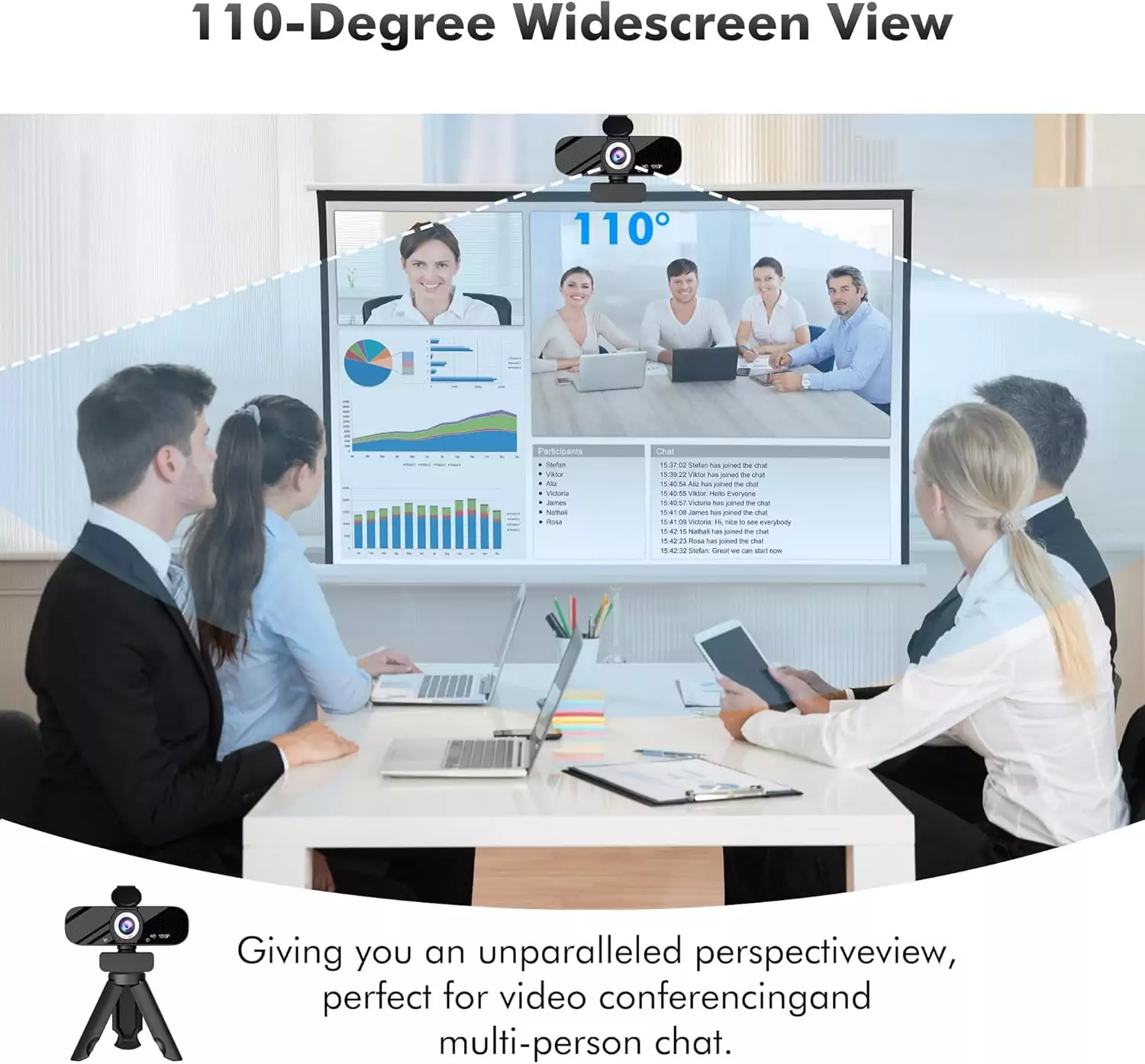 Full HD Webcam for Educators: Adjustable Field of View & Privacy Cover, Ideal for Desk Setups. Perfect for Online Teaching and Video Conferencing.