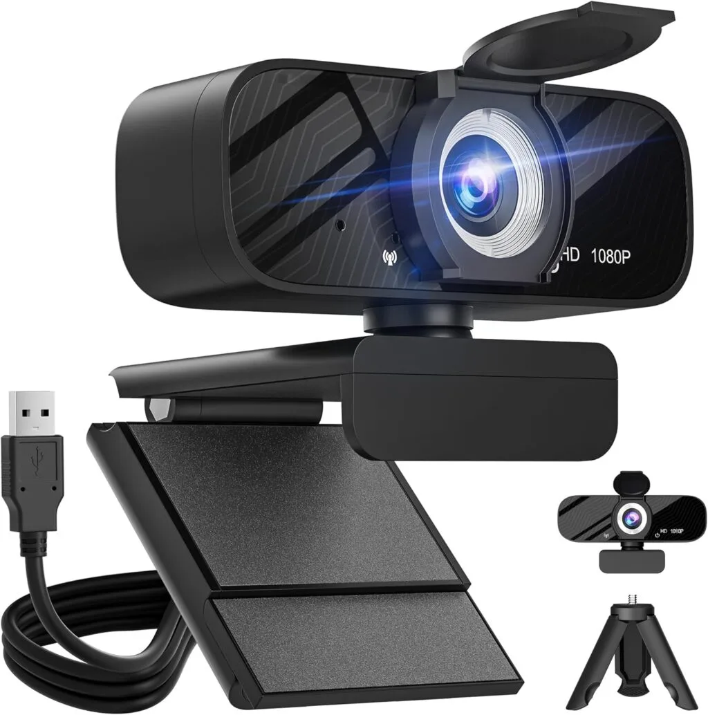 USB Educator Webcam with adjustable field of view, zoom control, and privacy cover, placed on a desk for professional online teaching and presentations.