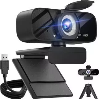 USB Educator Webcam with adjustable field of view, zoom control, and privacy cover, placed on a desk for professional online teaching and presentations.