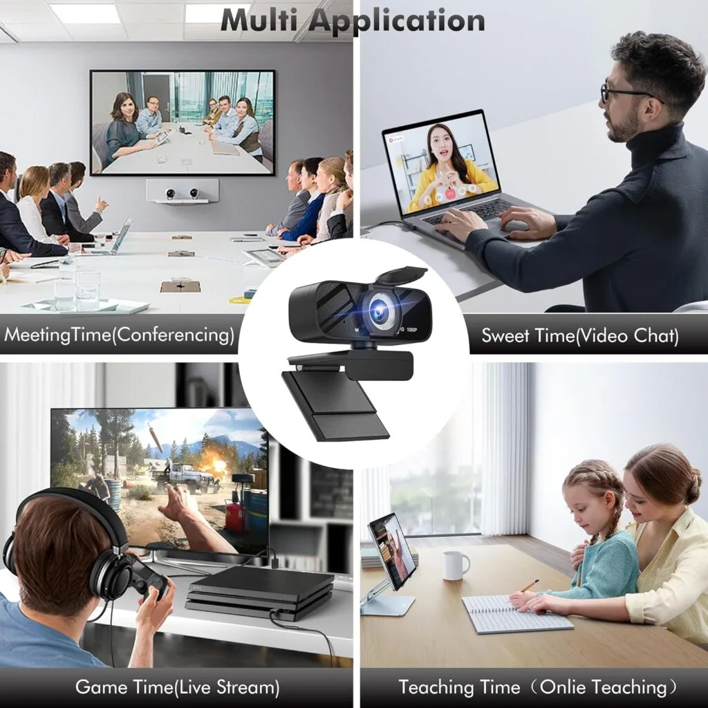 Full HD 1080p educator webcam with microphone; features adjustable FOV, zoom, privacy cover, and a USB teaching setup for optimal online classes.