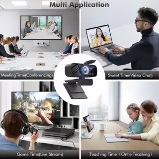 Full HD 1080p educator webcam with microphone; features adjustable FOV, zoom, privacy cover, and a USB teaching setup for optimal online classes.