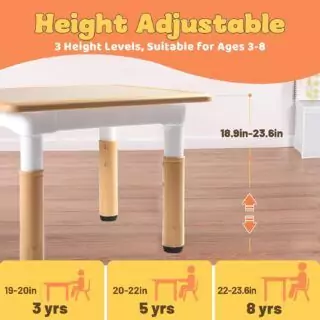 Funlio Adjustable Kids Table offers 3 height levels for classroom use, designed for ages 3-8, providing a vibrant and easy-to-clean learning environment.
