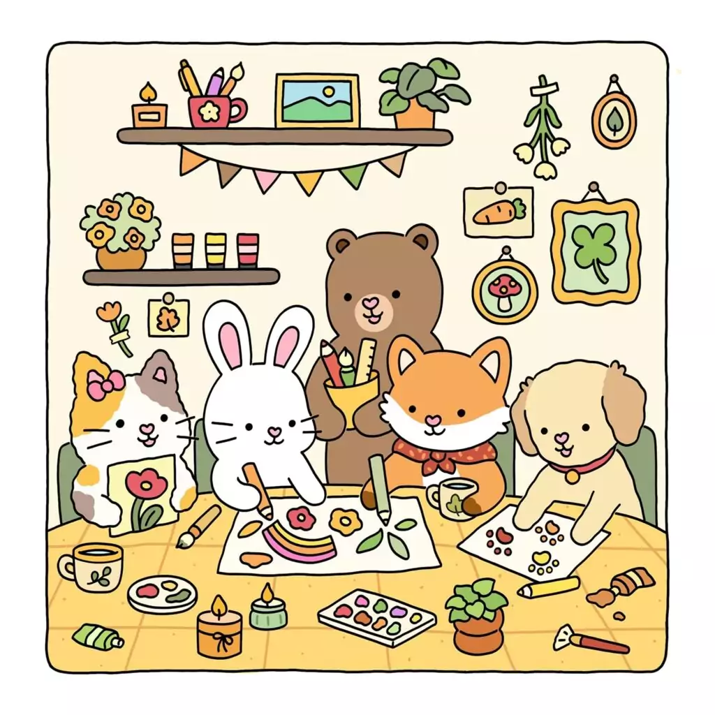 Experience Fuzzy Hygge with this charming animal coloring book, perfect for cozy art sessions and creative relaxation therapy.