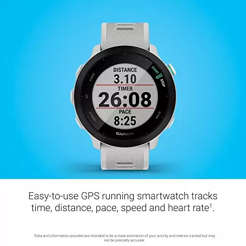 Garmin Forerunner 55 GPS Running Watch designed for educators edition features daily workouts and a long-lasting 2-week battery life.