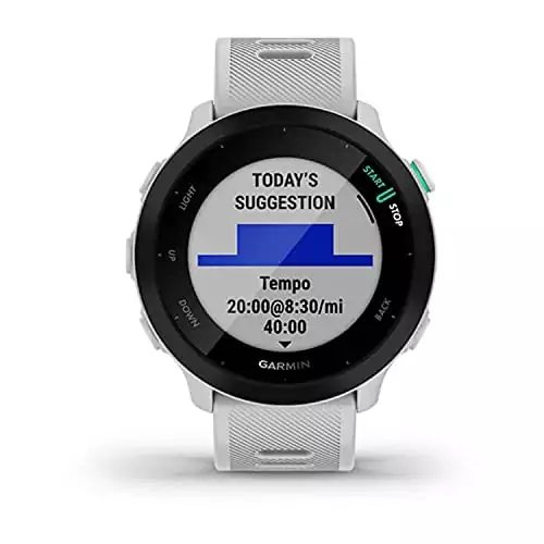 Garmin Forerunner 55 GPS Running Watch offers a 2-week battery life and advanced fitness tracking, tailored for educators seeking reliable performance.
