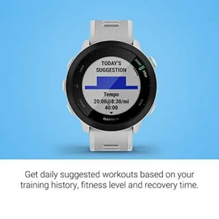 Explore workouts with the Garmin Forerunner 55 GPS Running Watch, offering a 2-week battery life. Ideal for educators navigating urban trails.