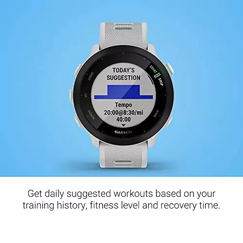 Explore workouts with the Garmin Forerunner 55 GPS Running Watch, offering a 2-week battery life. Ideal for educators navigating urban trails.