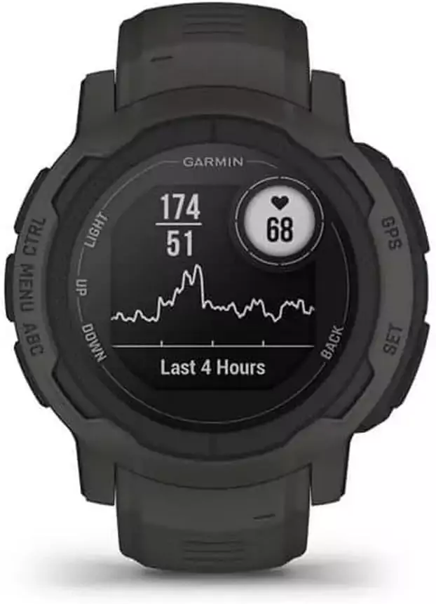 Garmin Instinct 2 GPS watch designed for rugged outdoor training, featuring multi-GNSS support for reliable navigation during adventures.