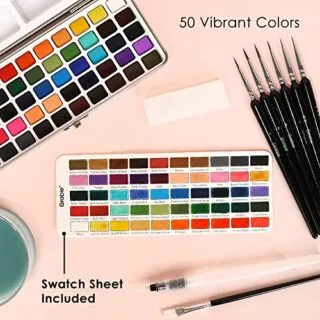 Watercolor paint set featuring a detailed brush, ideal for creative art projects. Enhance your artwork with vibrant colors and precision tools.