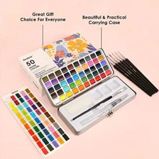 Grabie Watercolor Paint Set features 50 vibrant shades and a detail brush, ideal for artists seeking inspiration for their creative projects.
