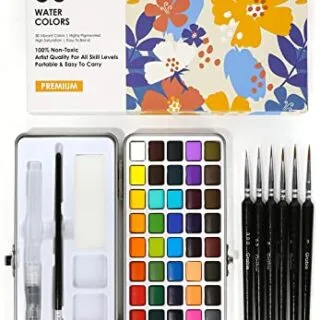Watercolor paint set featuring 50 vibrant shades and a precision detail brush, perfect for enhancing creativity in various art projects.