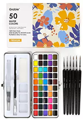 Watercolor paint set featuring 50 vibrant shades and a precision detail brush, perfect for enhancing creativity in various art projects.