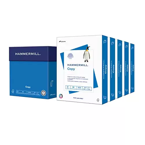 Find reliable Hammermill 20lb, 92 bright copy paper, 8.5x11 inches, 2500 sheets ideal for educators and classroom environments.