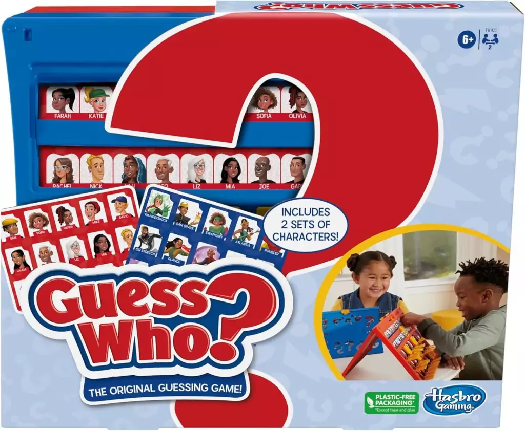 Hasbro Gaming Guess Who is an engaging, educational 2-player board game featuring a double-sided design, perfect for kids to enhance their learning experience.