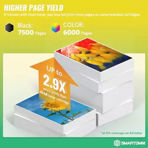 Optimize your printing with a 4-Pack of High-Yield 414X Toner Cartridges, featuring a chip for HP Color Pro MFP M479fdw M454dw - Perfect for School Needs.