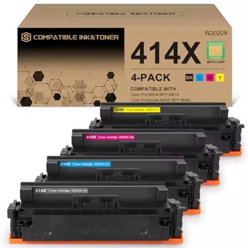 High-yield 414X toner cartridges 4-pack, compatible with Color Pro MFP M479fdw and M454dw, ideal for optimizing educational printing needs.