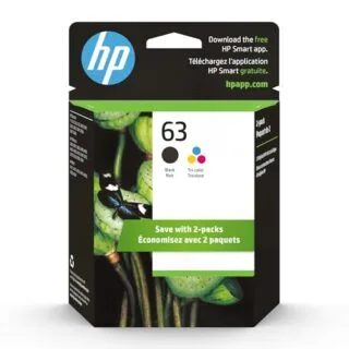 HP 63 Black & Tri-Color Ink Cartridge 2-Pack for DeskJet 1112, 2130, and 3630 printers; essential for education supplies and consistent print quality.
