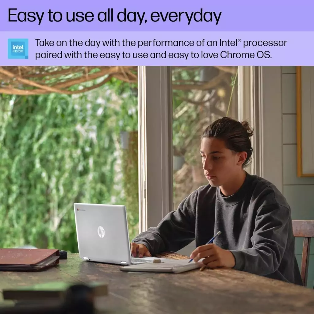 HP Chromebook 14" FHD for educators with Intel N100 processor, 4GB RAM, and 64GB eMMC storage, ideal laptop for educational tech solutions.