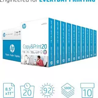 HP Copy Print Paper, 8.5x11 inches, 20lb, 5000 sheets, 92 brightness. Perfect choice for educators and schools seeking high-quality printing paper.
