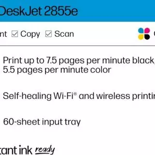 HP DeskJet 2855e Wireless All-in-One Printer for Teachers: Efficient scanning and copying with a special complimentary ink promotion.