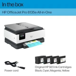 Efficient HP OfficeJet Pro 8135e wireless all-in-one printer, perfect for classroom use, offering reliable performance and high-quality prints.